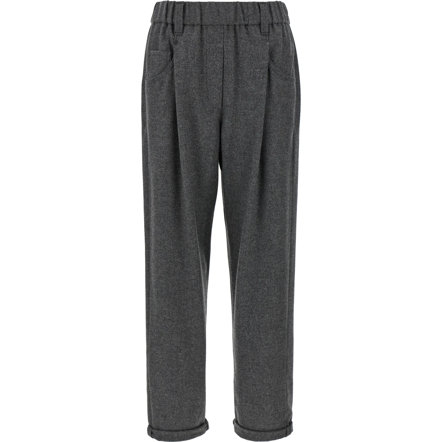 Gray Virgin Wool Casual Pants