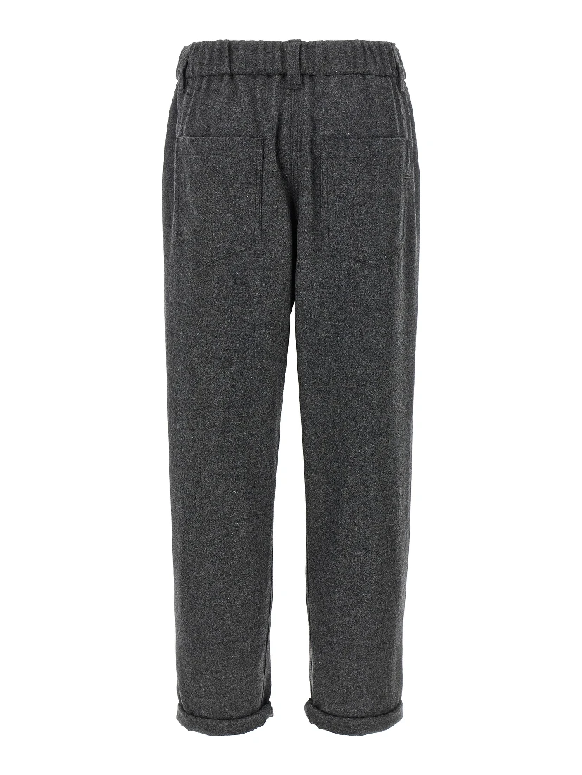 Gray Virgin Wool Casual Pants
