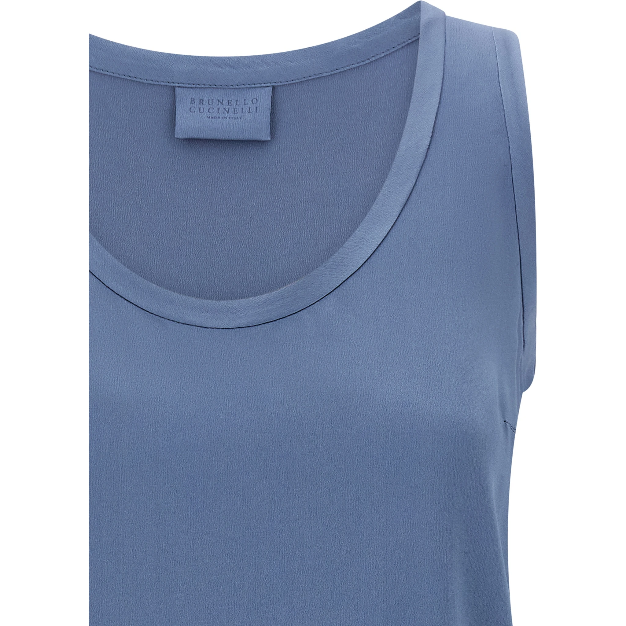 Blue Silk Sleeveles T-Shirt
