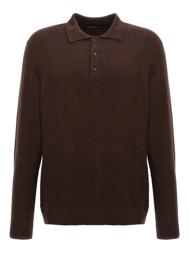Brown Virgin Wool Polo Shirt