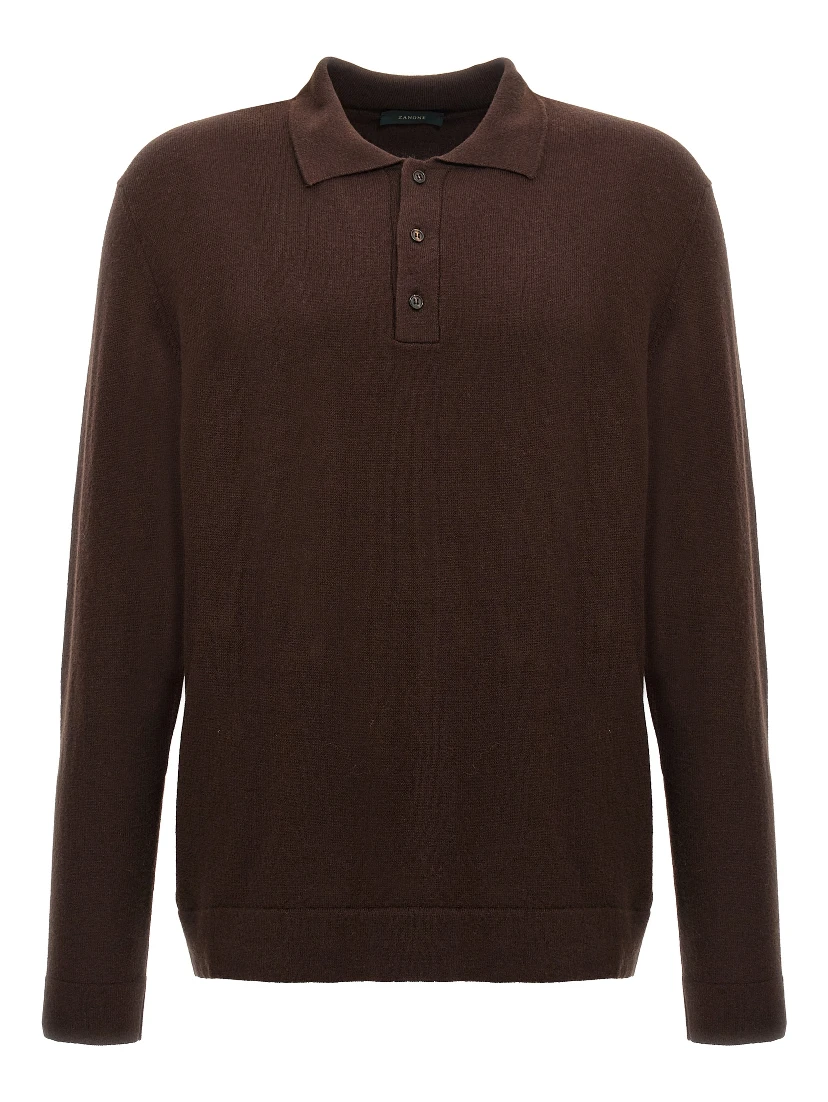 Brown Virgin Wool Polo Shirt