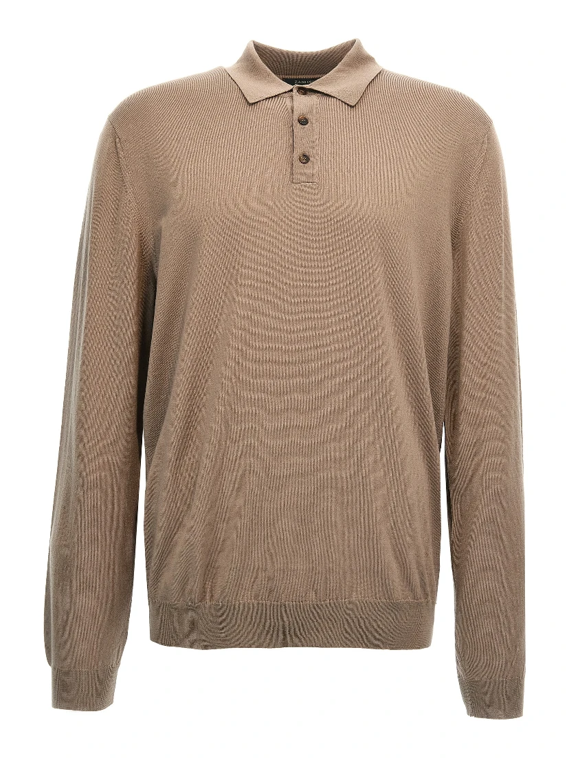 Beige Virgin Wool Polo Shirt