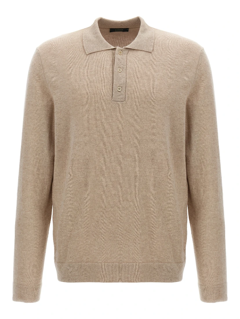 Beige Virgin Wool Polo Shirt