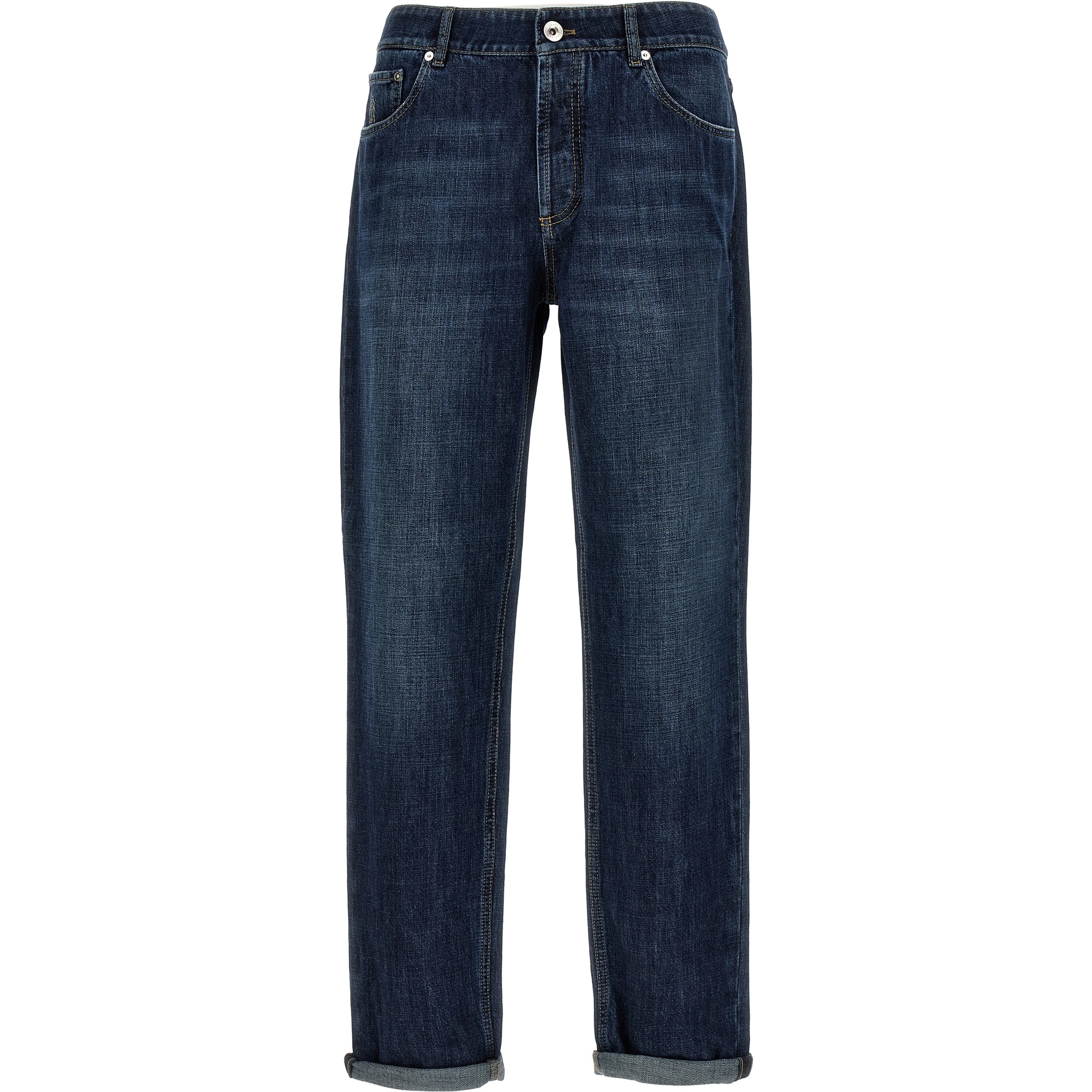 Blue Cotton Straight-Leg Jeans