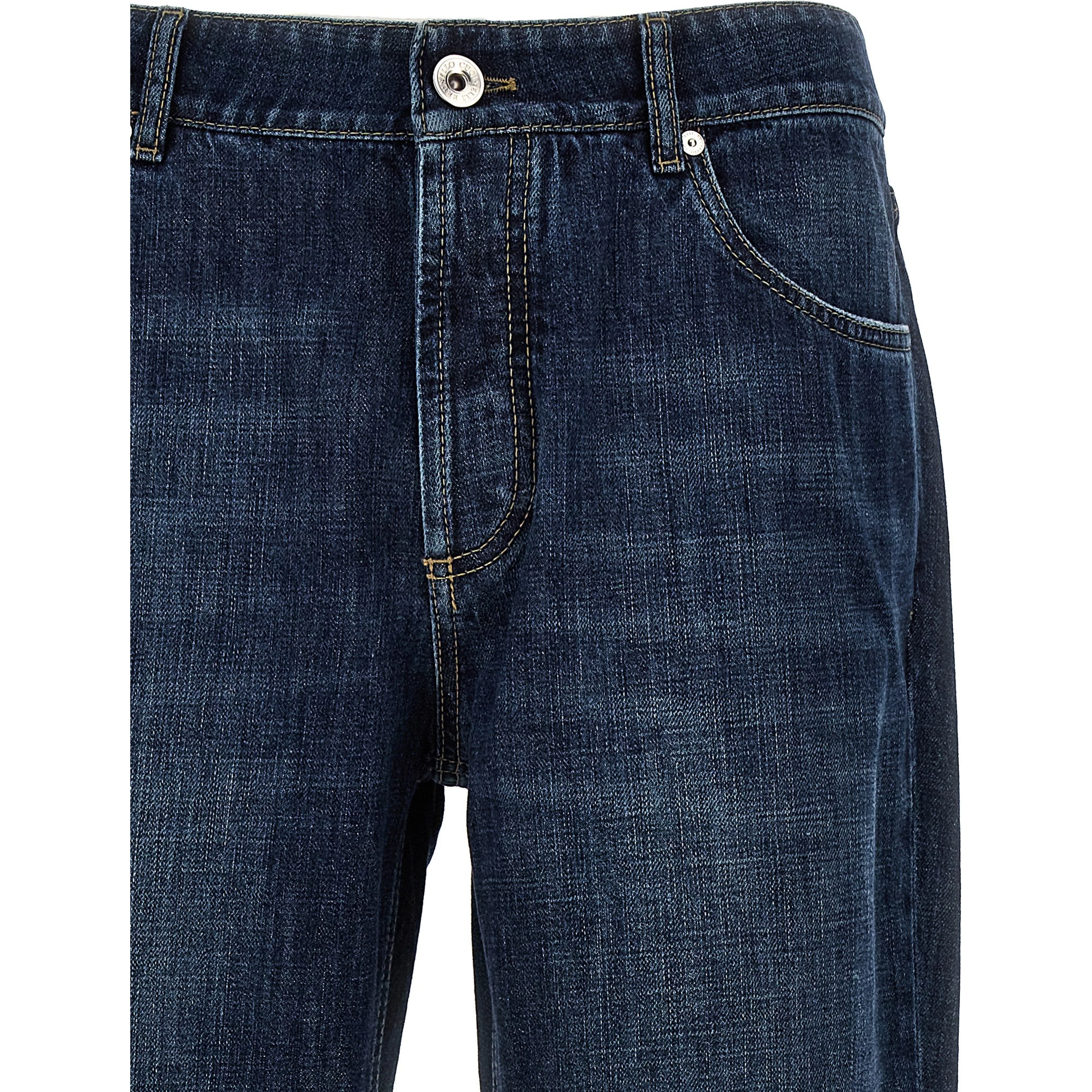 Blue Cotton Straight-Leg Jeans