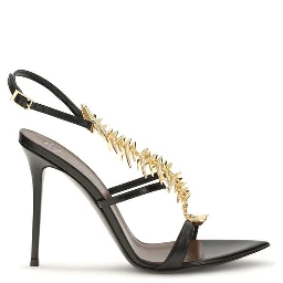 Black Calf Leather Bos Taurus Stiletto Heel Sandals