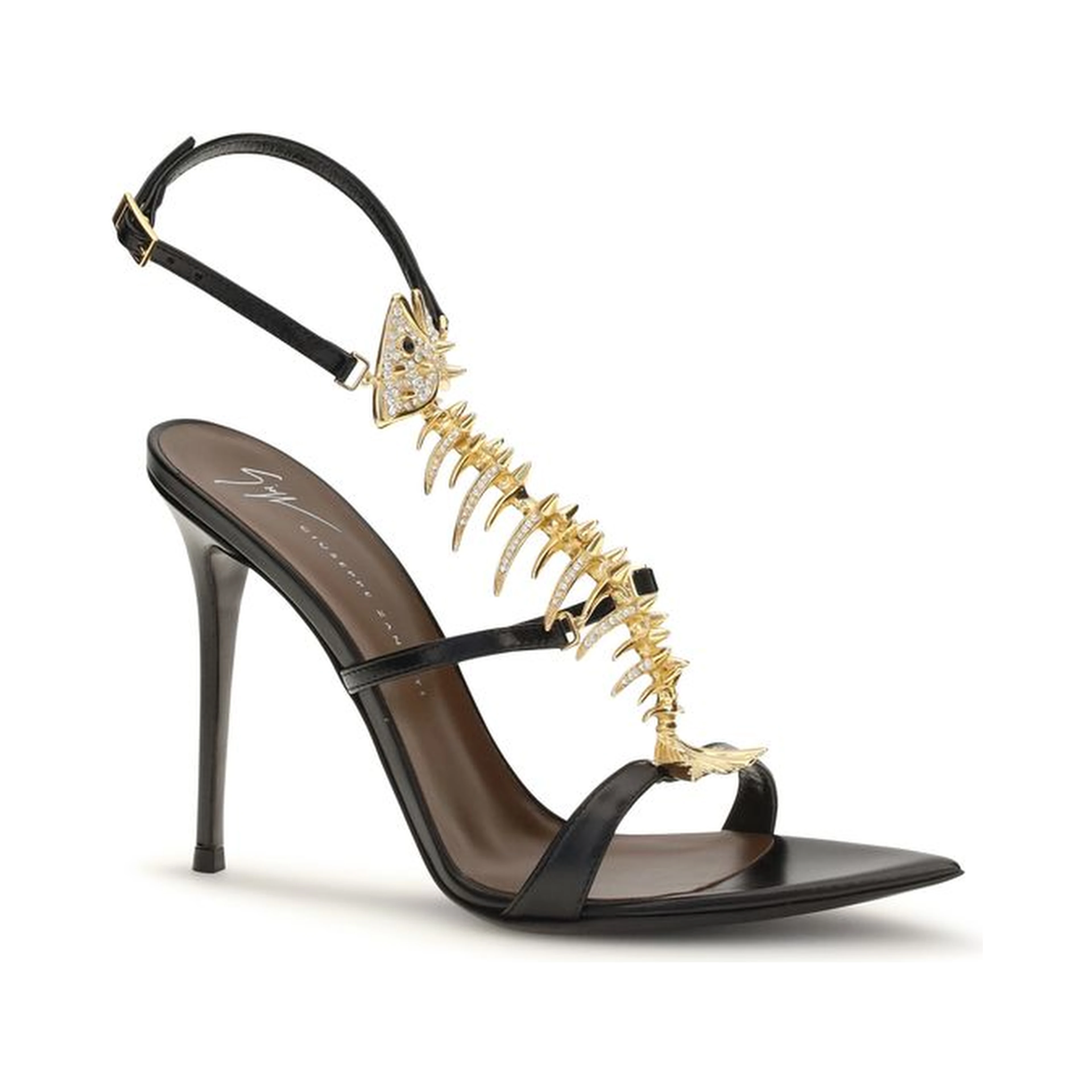 Black Calf Leather Bos Taurus Stiletto Heel Sandals