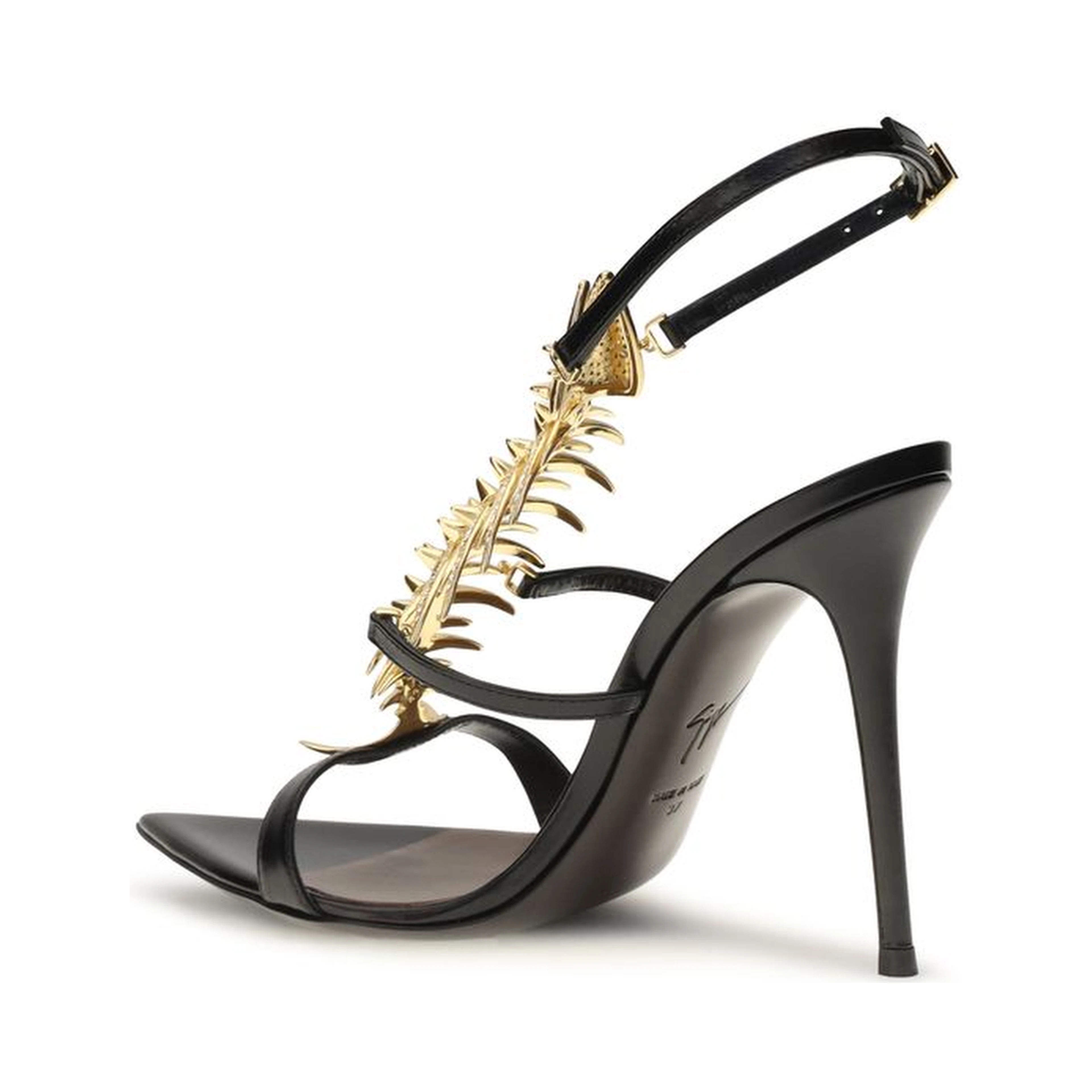 Black Calf Leather Bos Taurus Stiletto Heel Sandals
