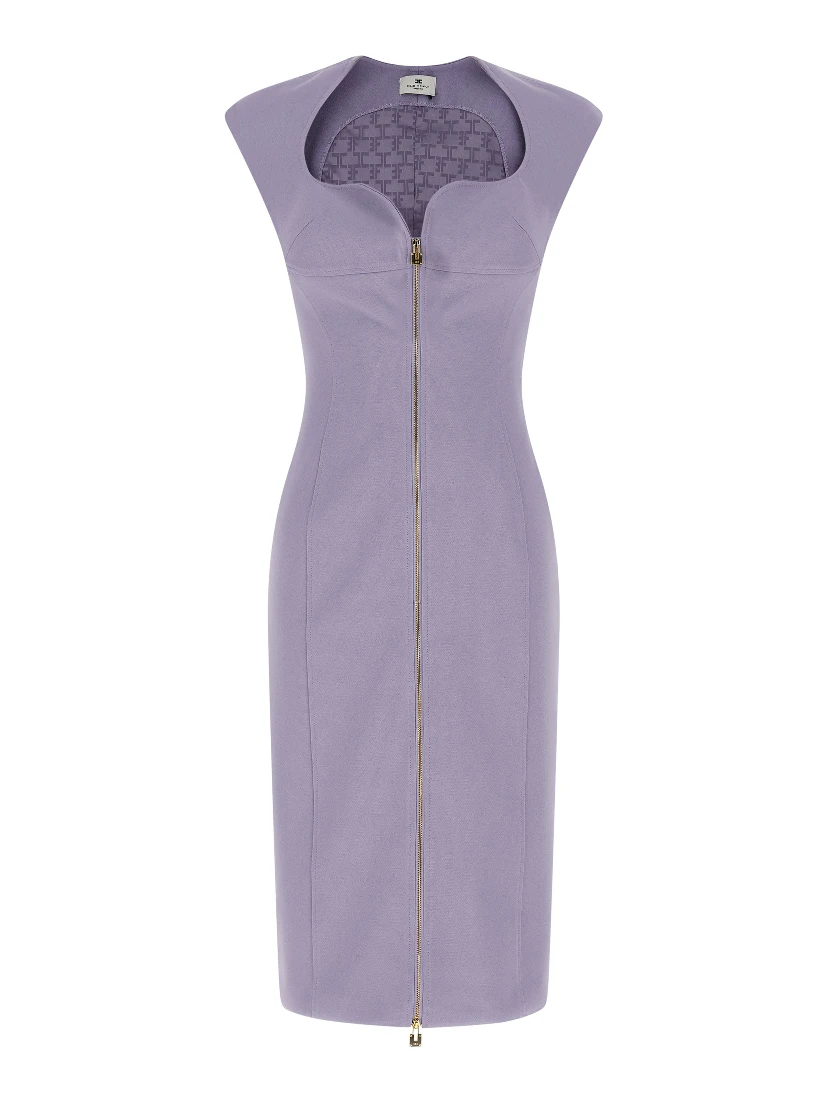 Purple Polyester Midi Dress