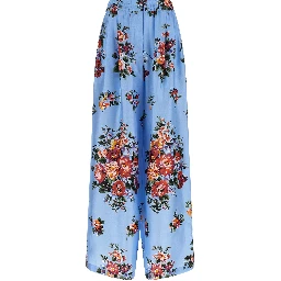 Blue Silk Casual Pants