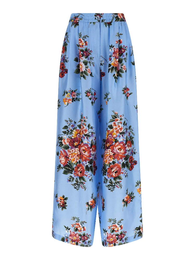 Blue Silk Casual Pants