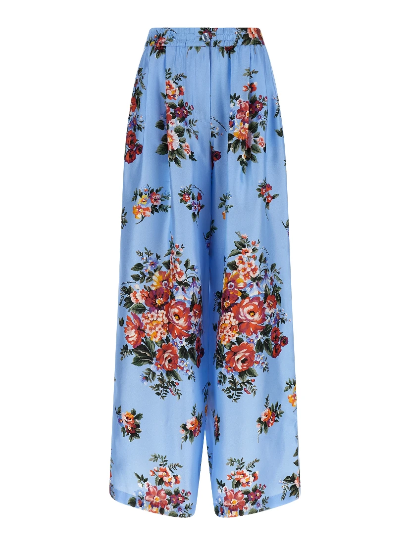 Blue Silk Casual Pants