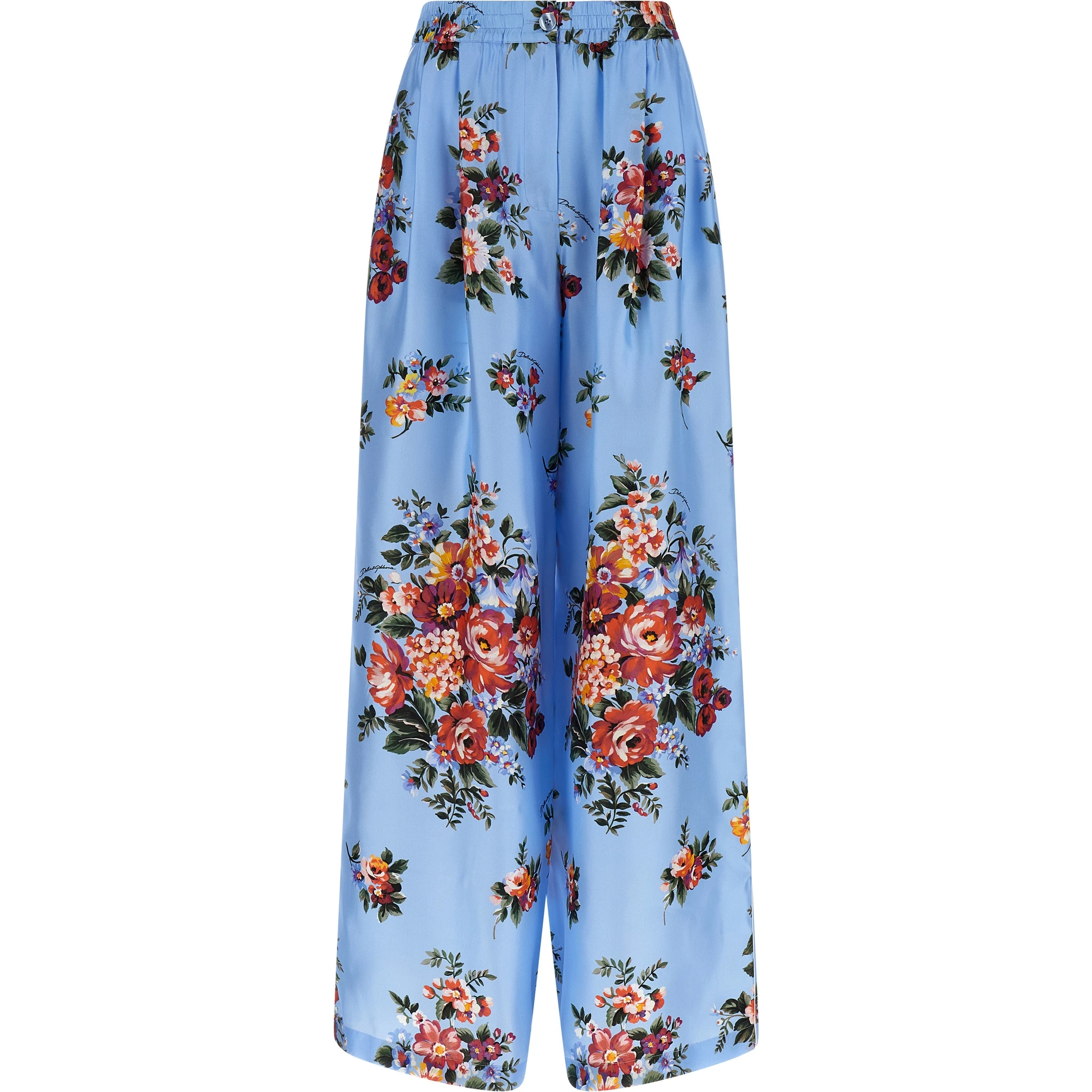 Blue Silk Casual Pants