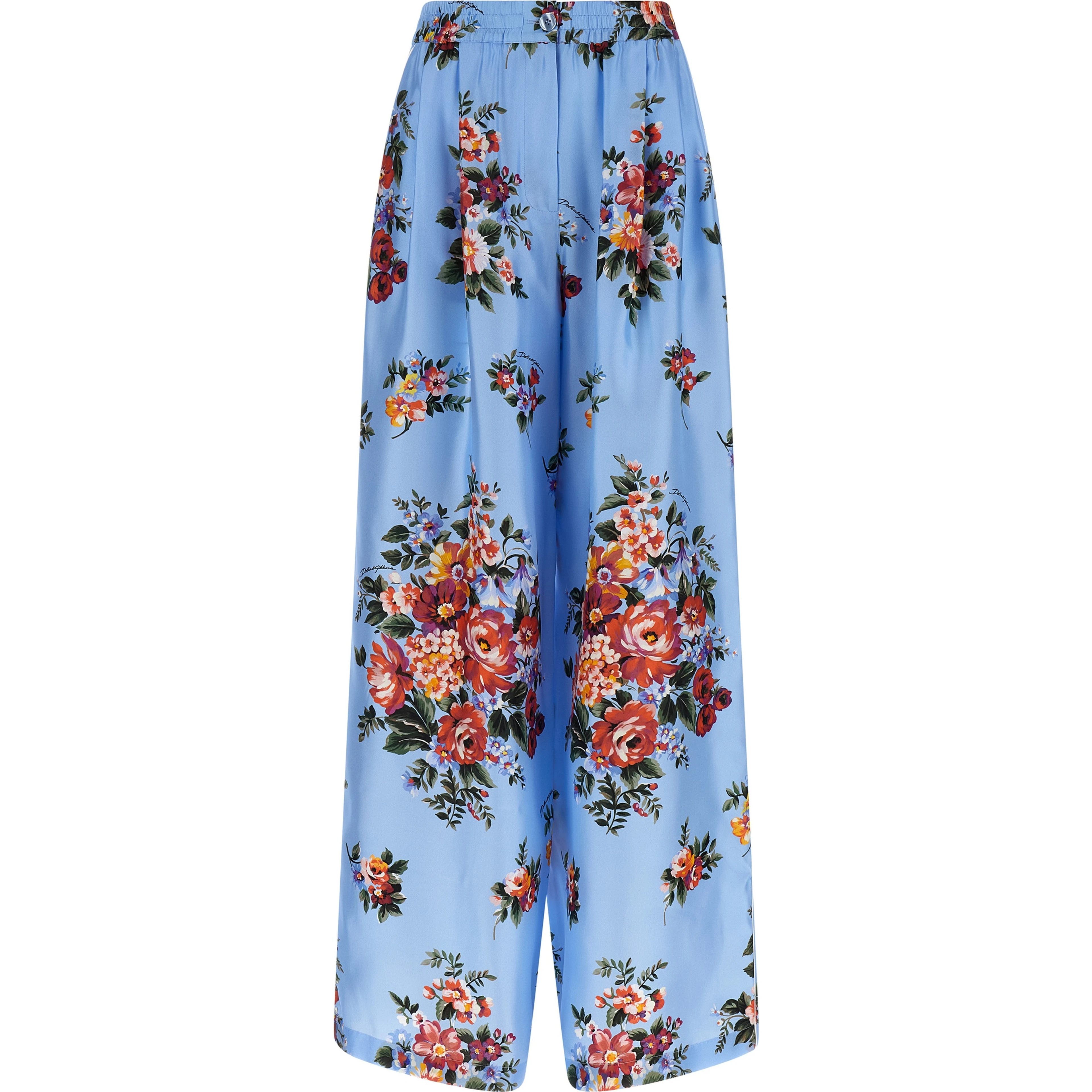 Blue Silk Casual Pants