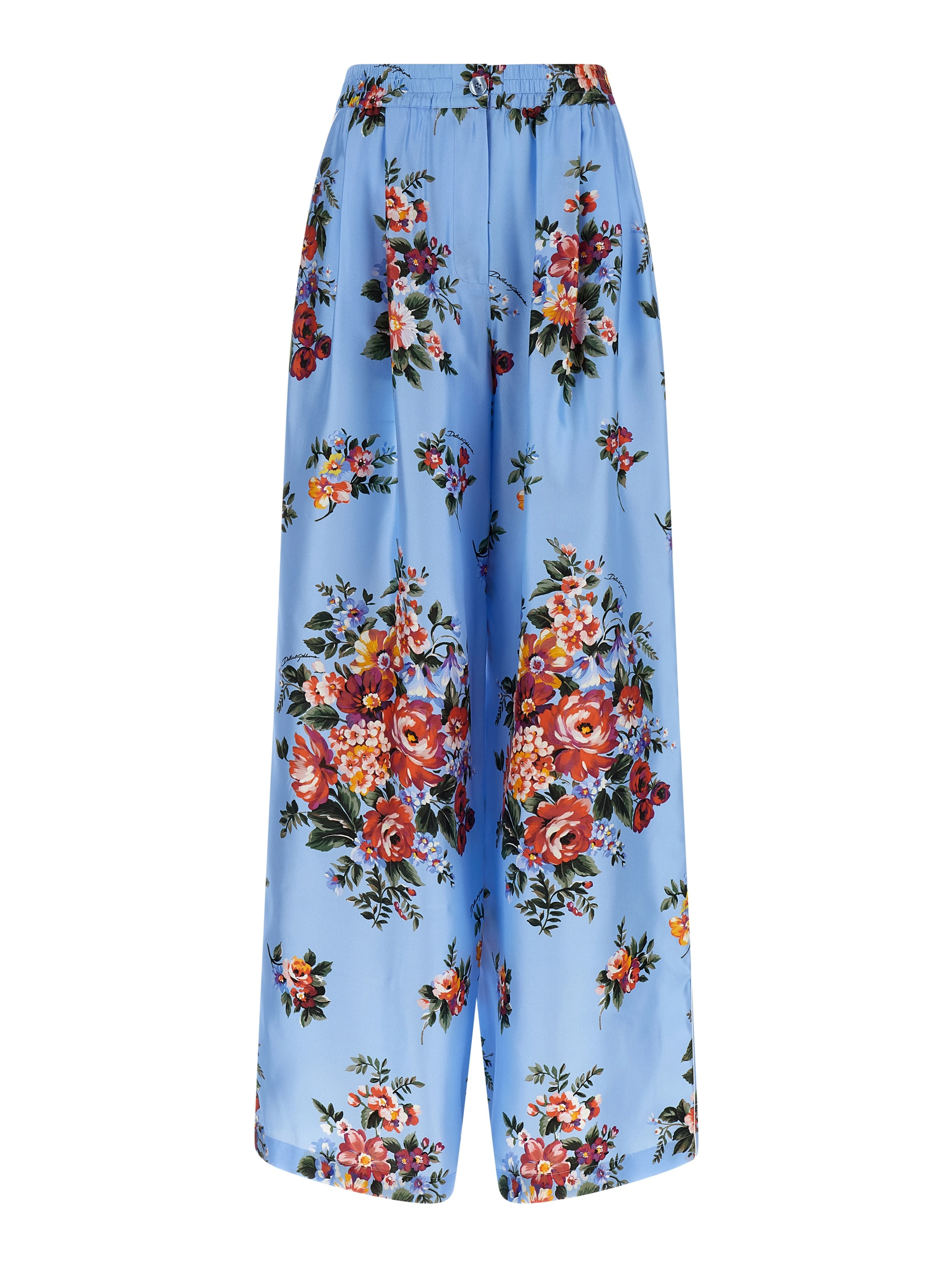 Blue Silk Casual Pants