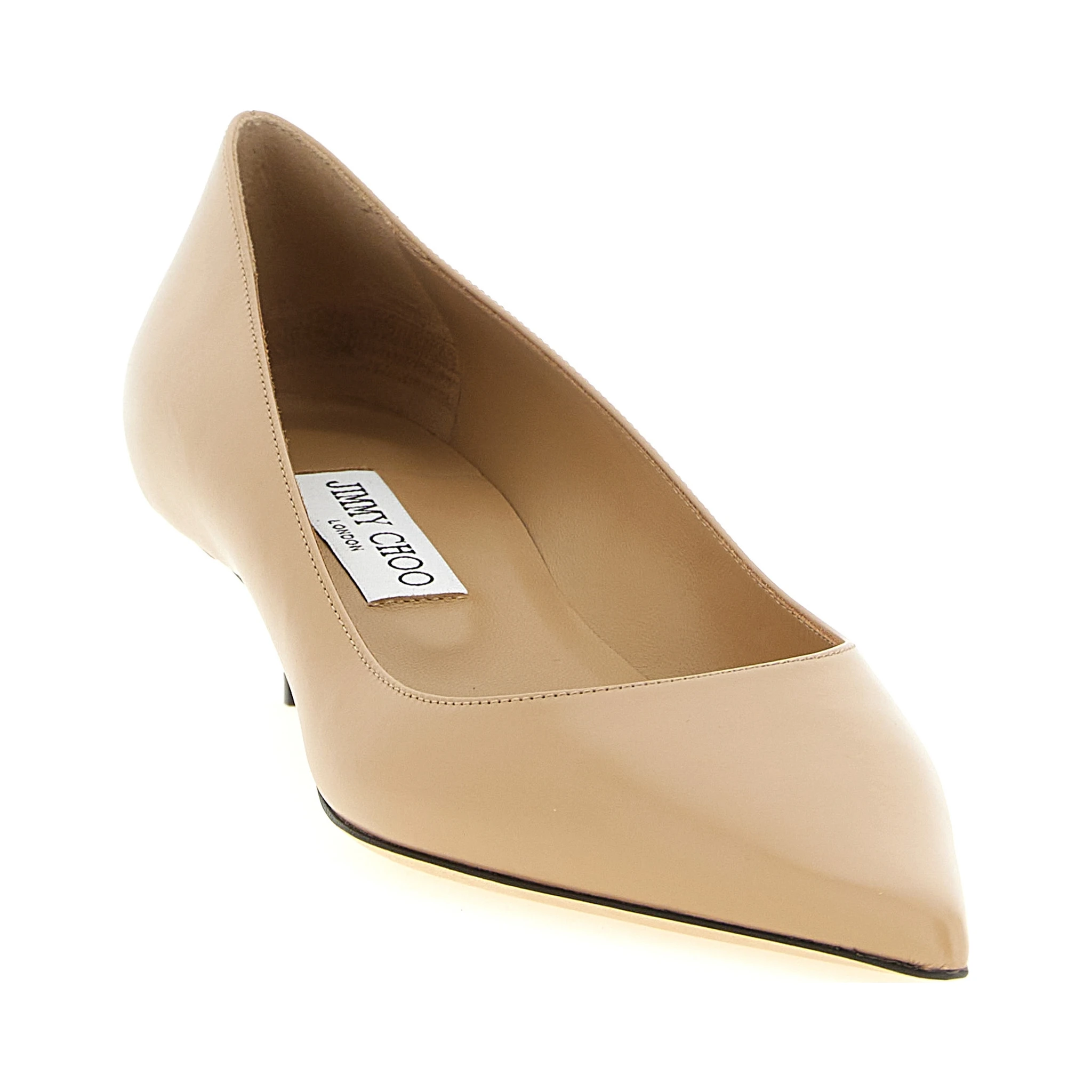 Beige Leather Mid Heel Pumps