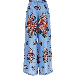 Blue Silk Casual Pants