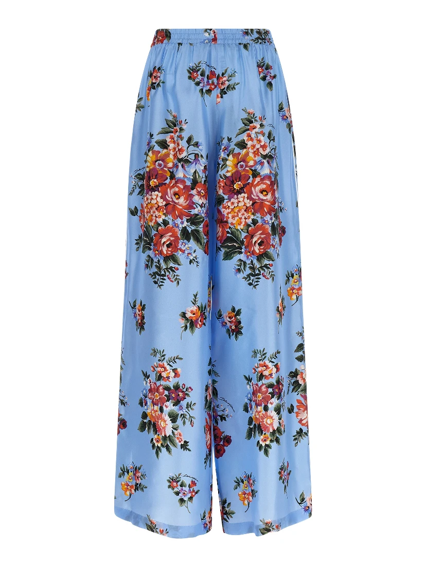 Blue Silk Casual Pants