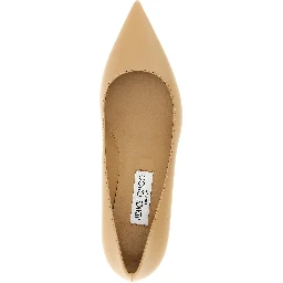 Beige Leather Mid Heel Pumps