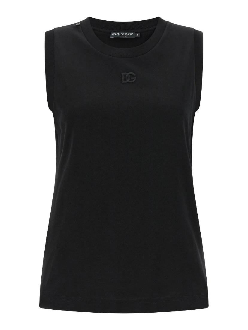 Black Cotton Sleeveles T-Shirt