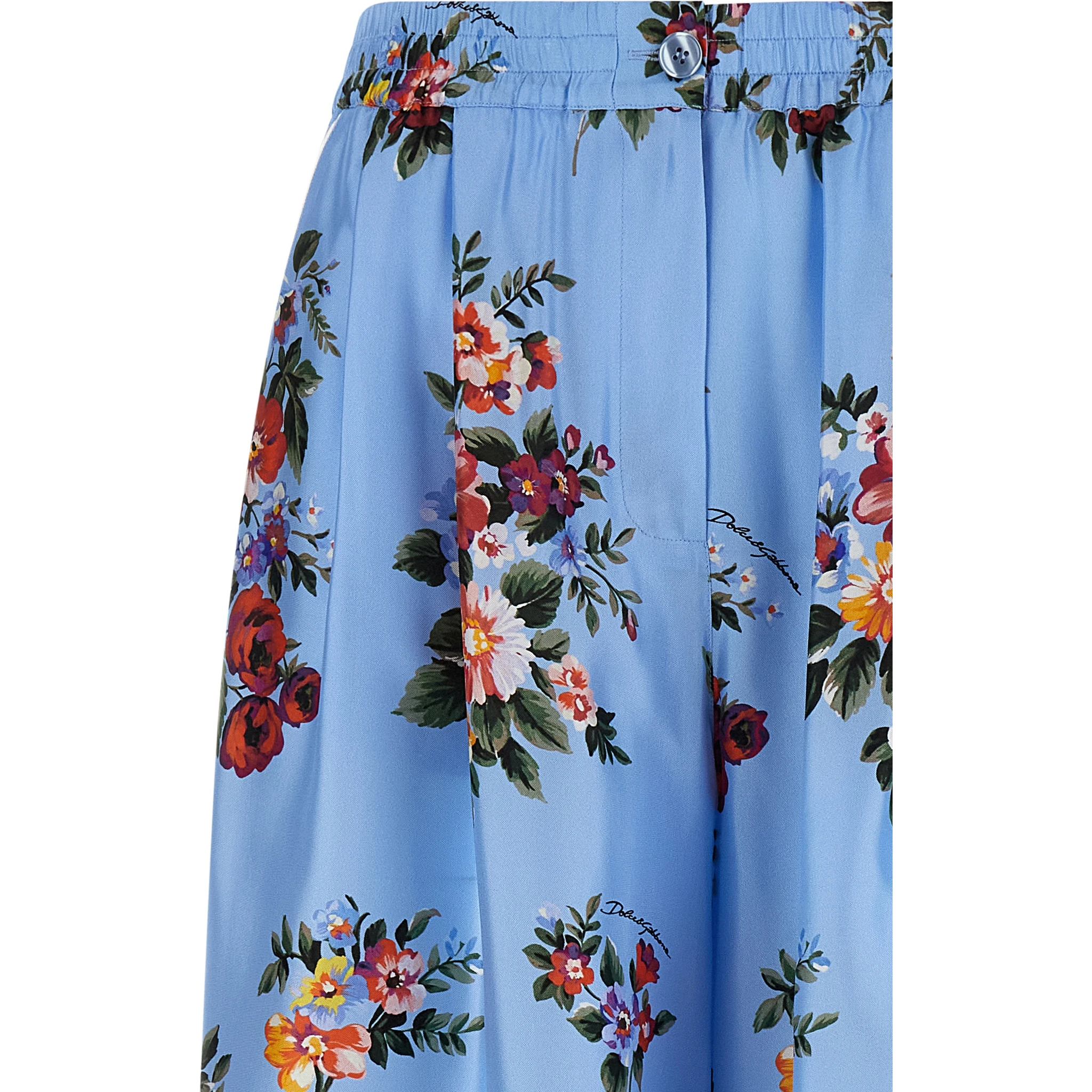 Blue Silk Casual Pants