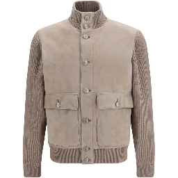 Beige Calf Leather Bos Taurus Leather Jacket