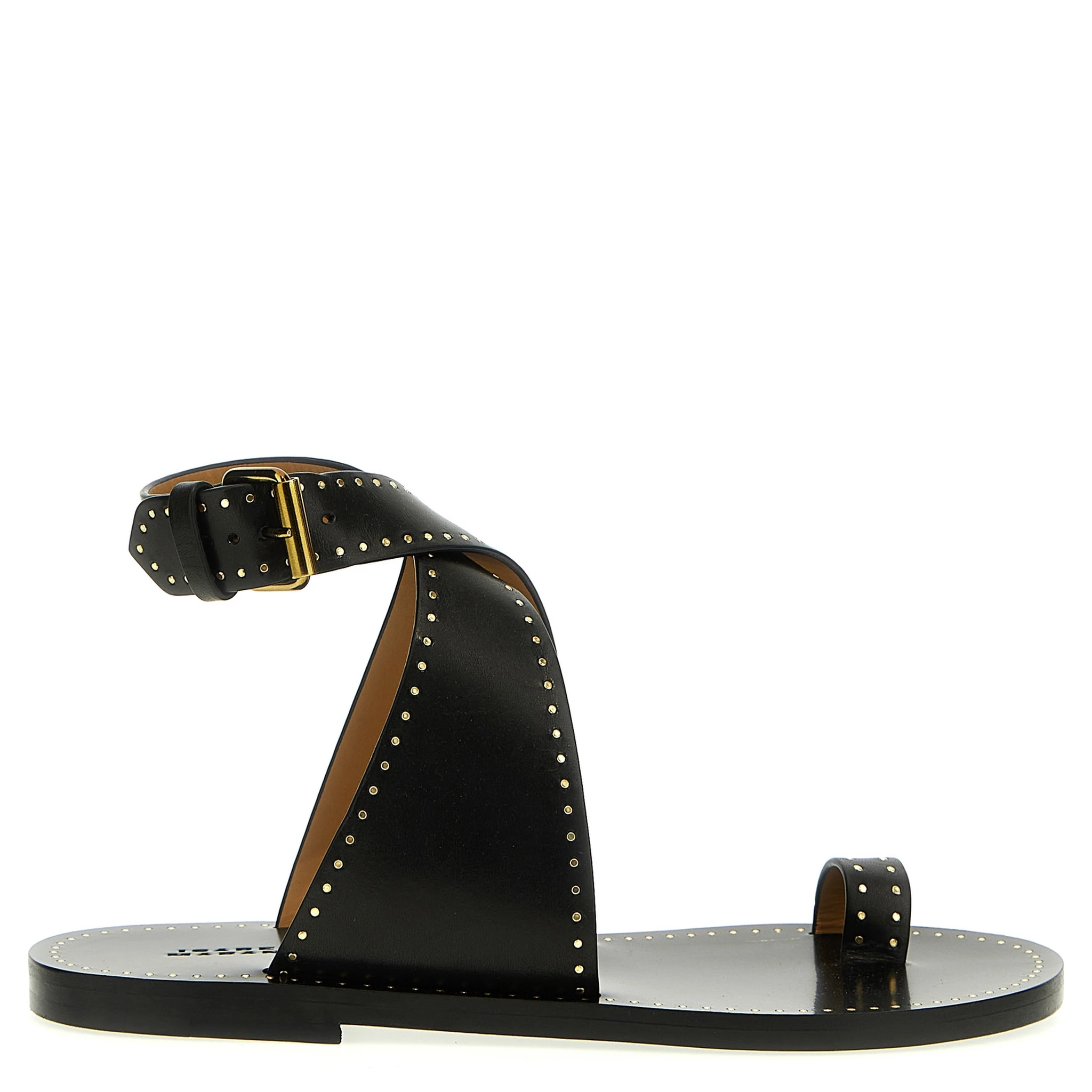 Black Calfskin Flat Sandals
