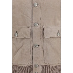 Beige Calf Leather Bos Taurus Leather Jacket