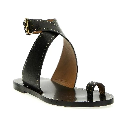 Black Calfskin Flat Sandals
