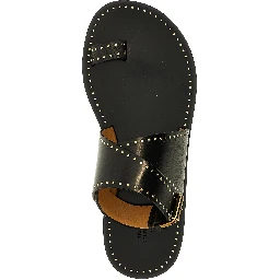 Black Calfskin Flat Sandals