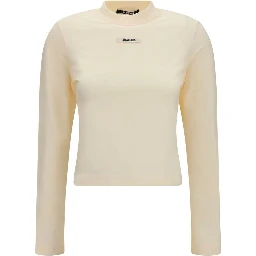 Beige Cotton Long Sleeve T-Shirt