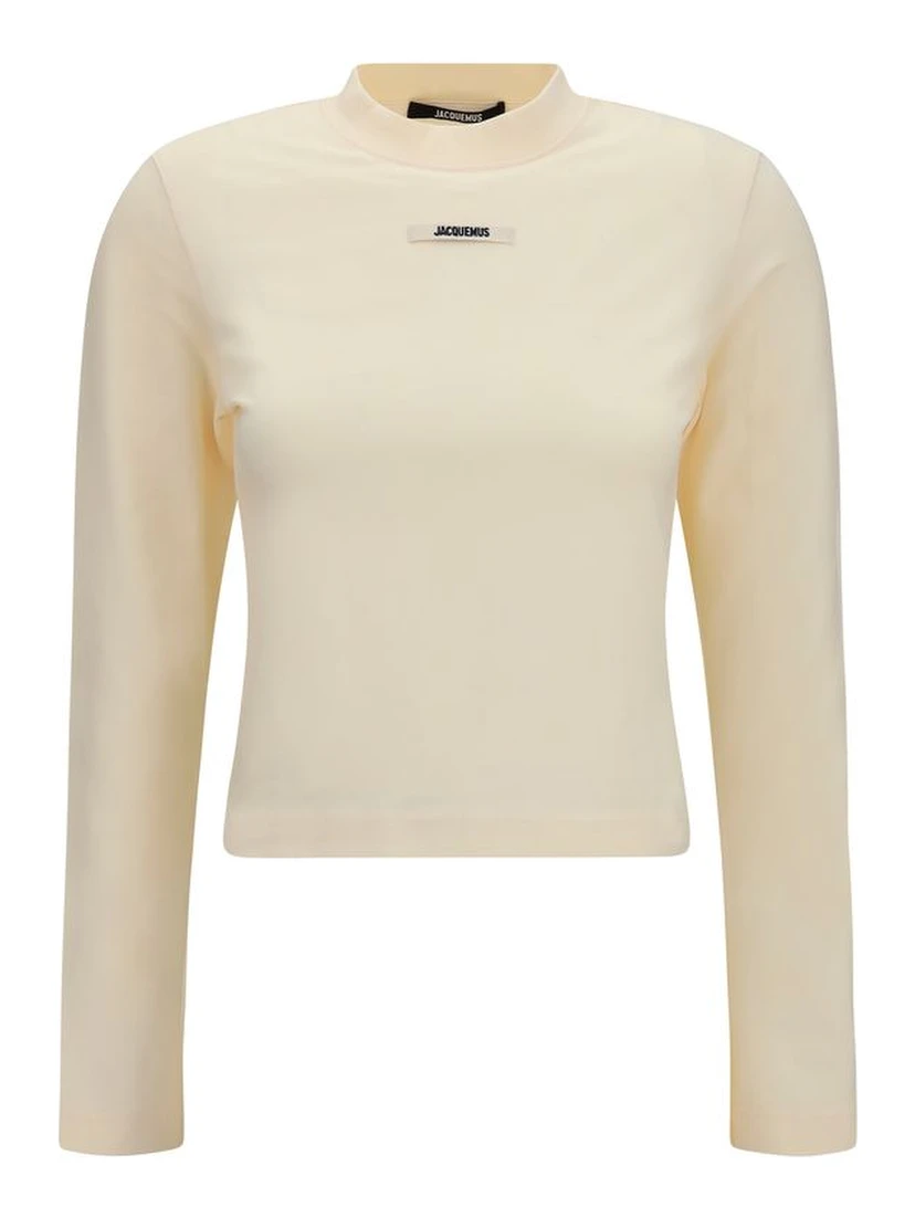 Beige Cotton Long Sleeve T-Shirt