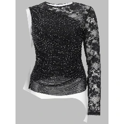 TOP MONOSPALLA CON STRASS E PIZZO