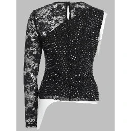 TOP MONOSPALLA CON STRASS E PIZZO