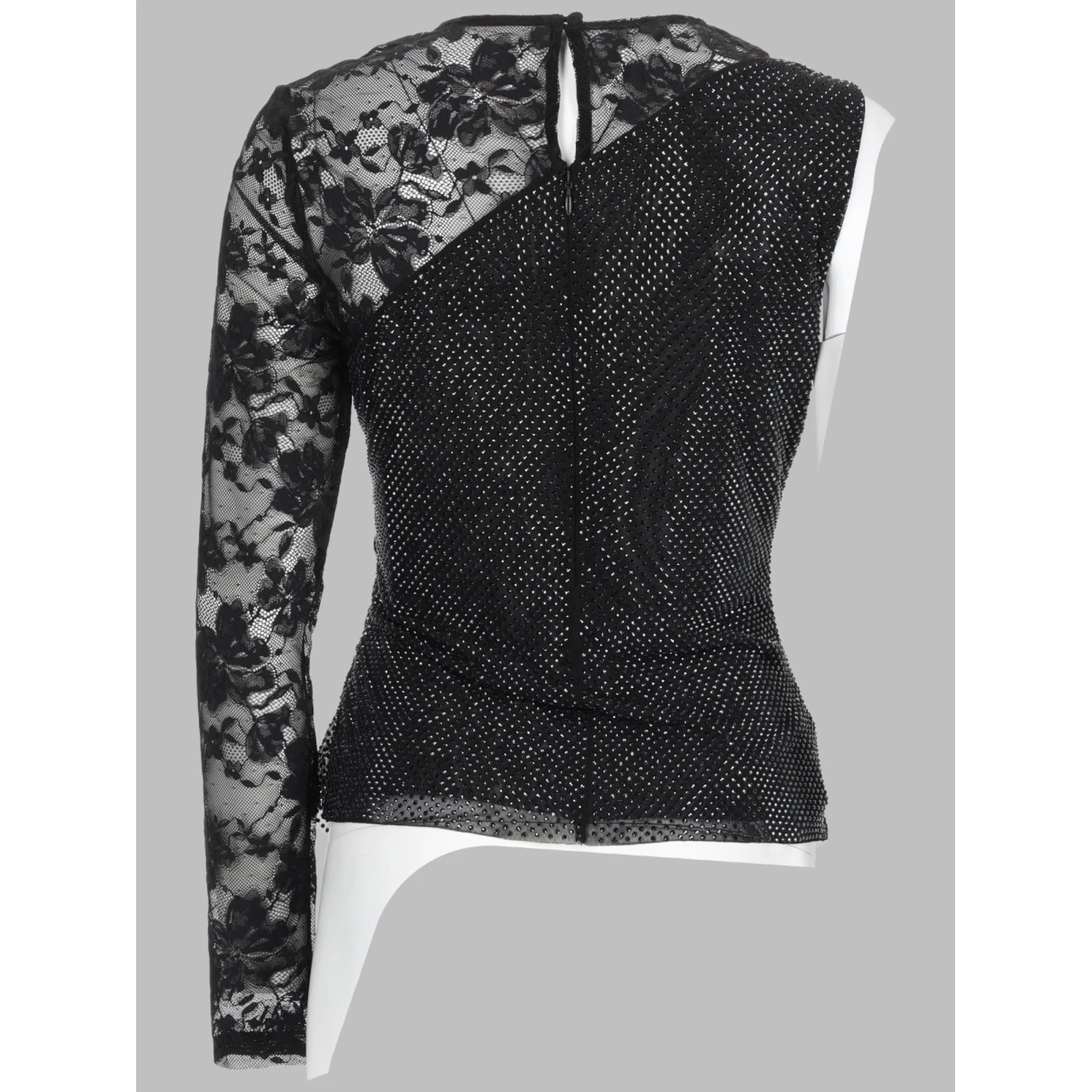 TOP MONOSPALLA CON STRASS E PIZZO