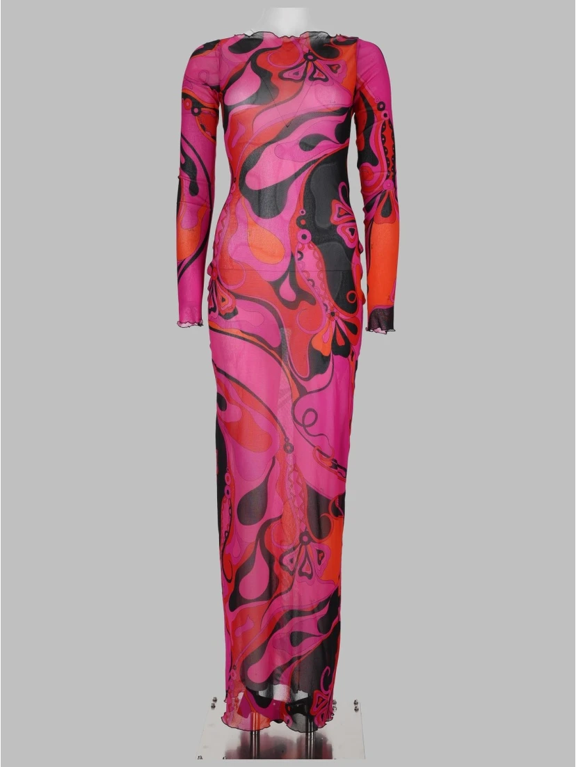 ABITO LUNGO ORCHIDEE IN TULLE