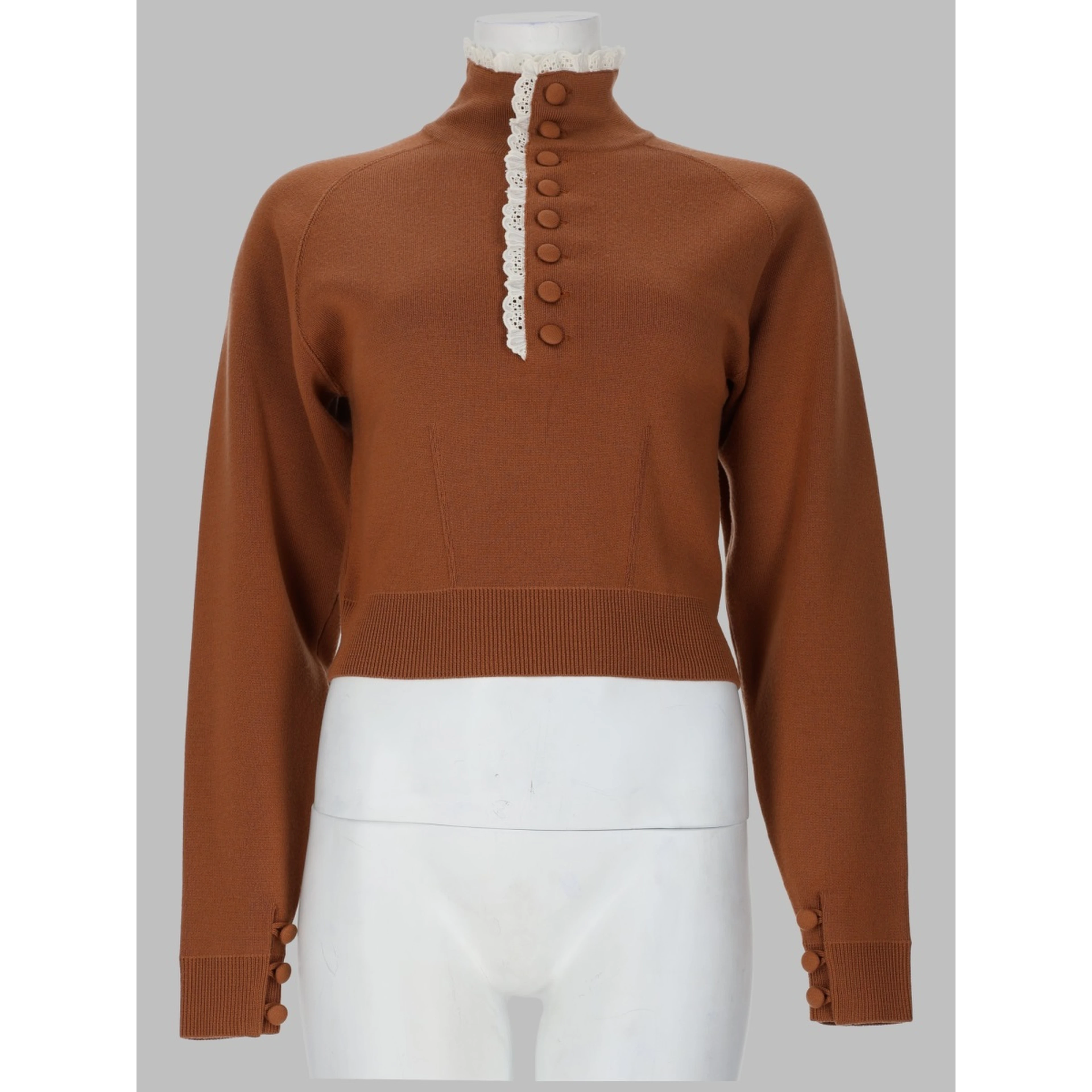 PULLOVER A COLLO ALTO IN MAGLIA DI LANA E PIZZO