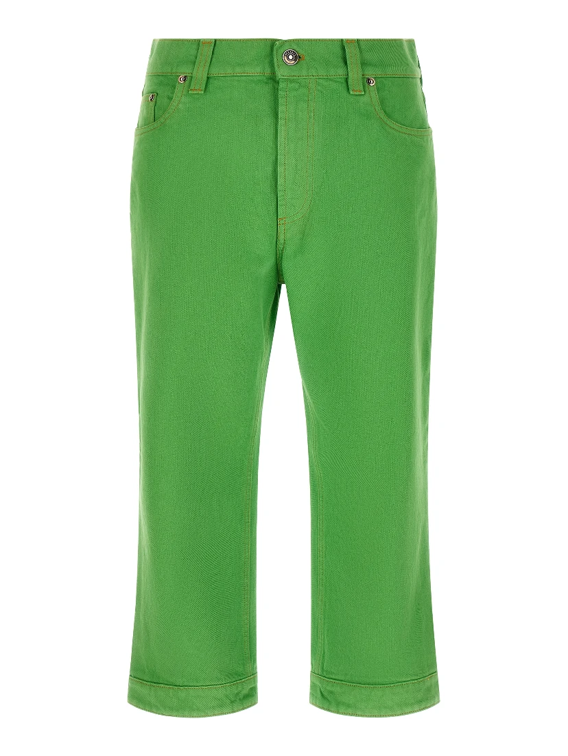 Bicolor Cotton Cropped Jeans
