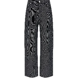 Gray Linen Straight-Leg Jeans