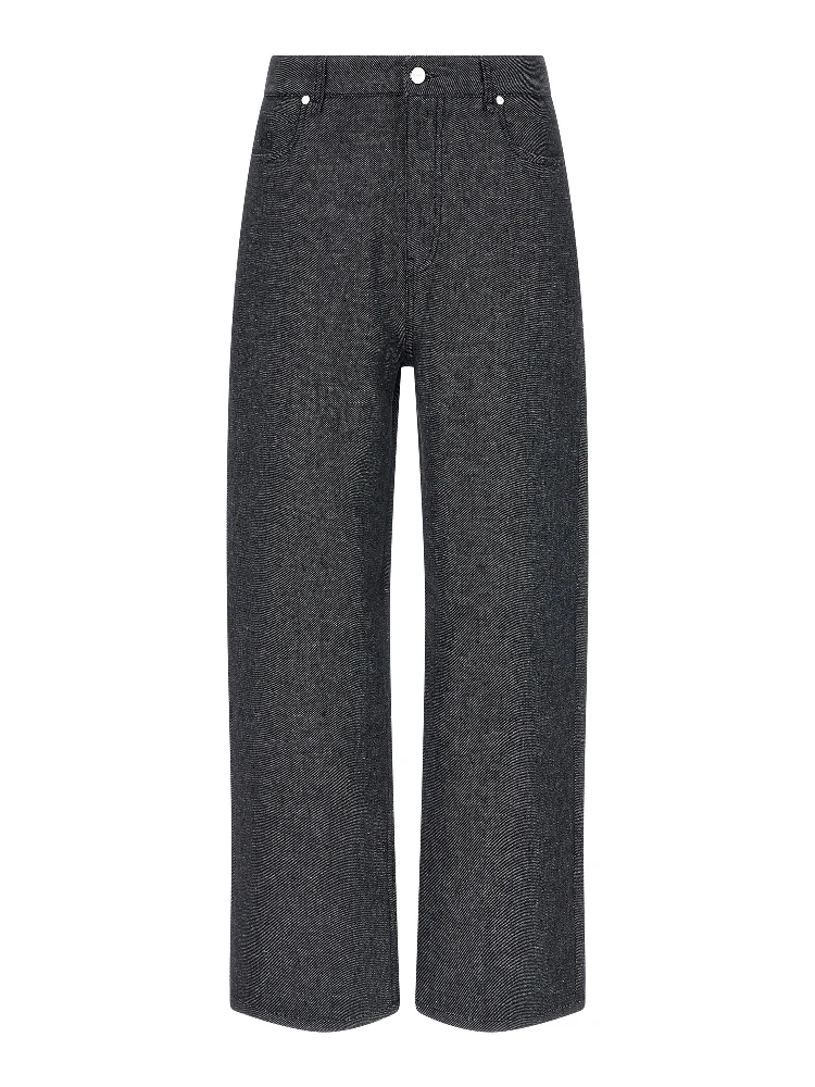 Gray Linen Straight-Leg Jeans