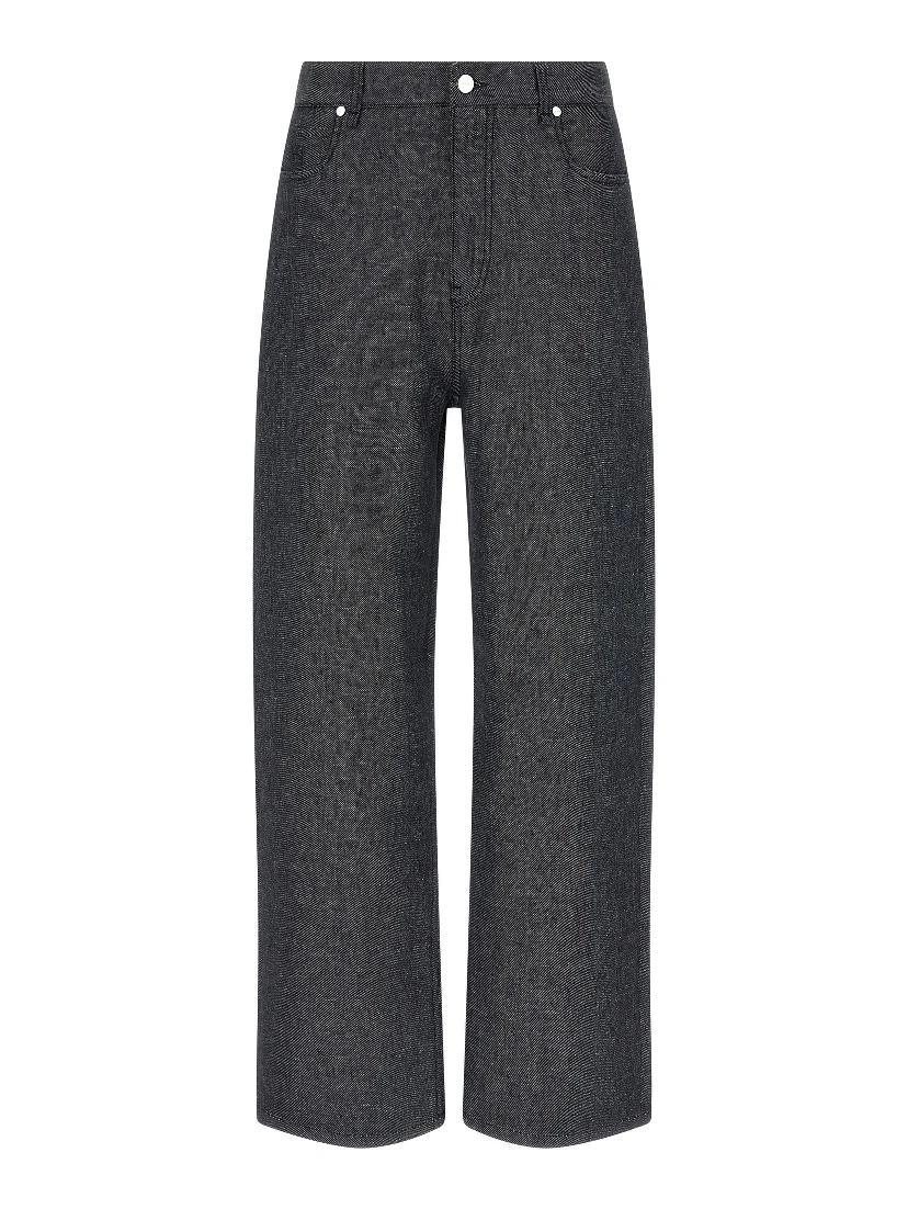 Gray Linen Straight-Leg Jeans