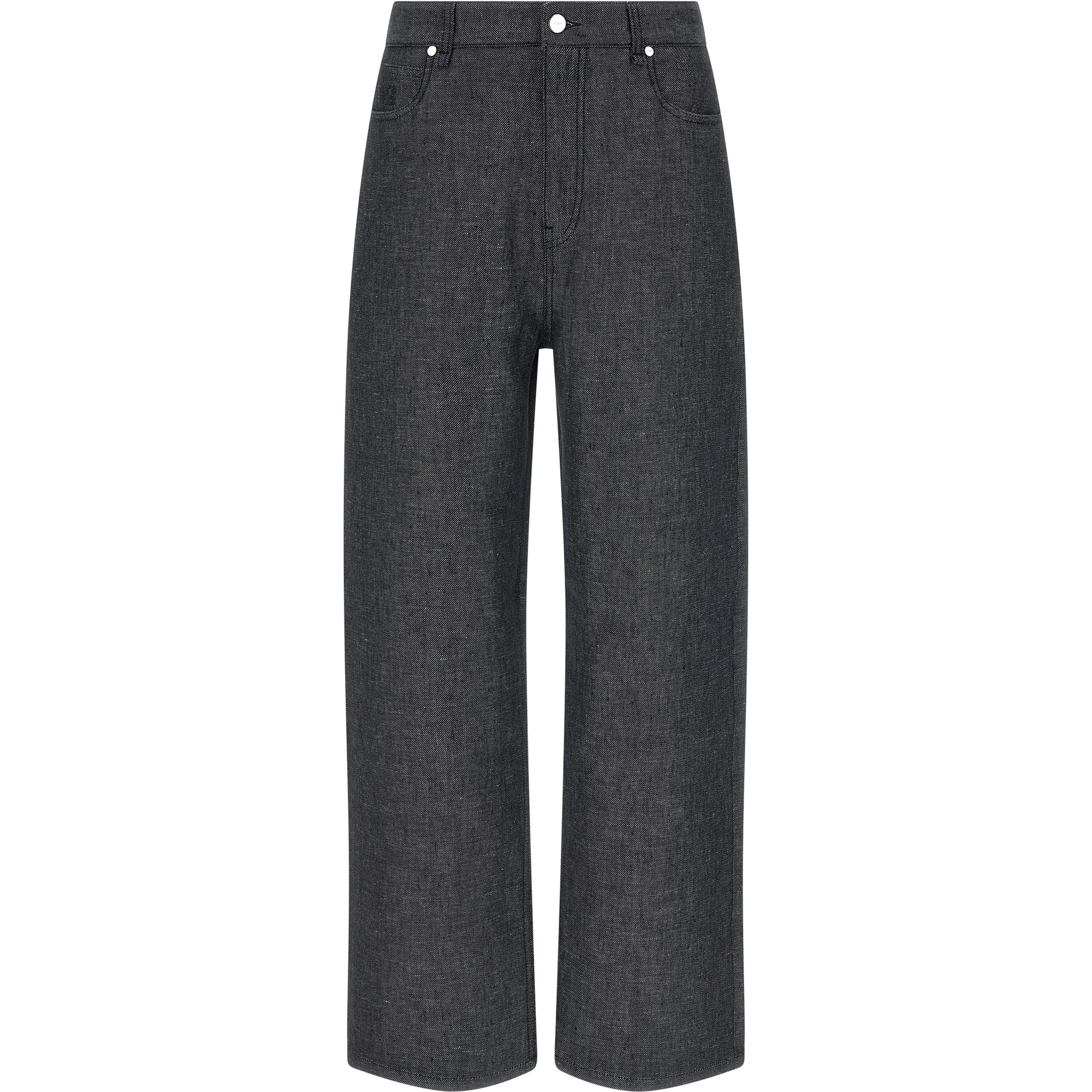 Gray Linen Straight-Leg Jeans
