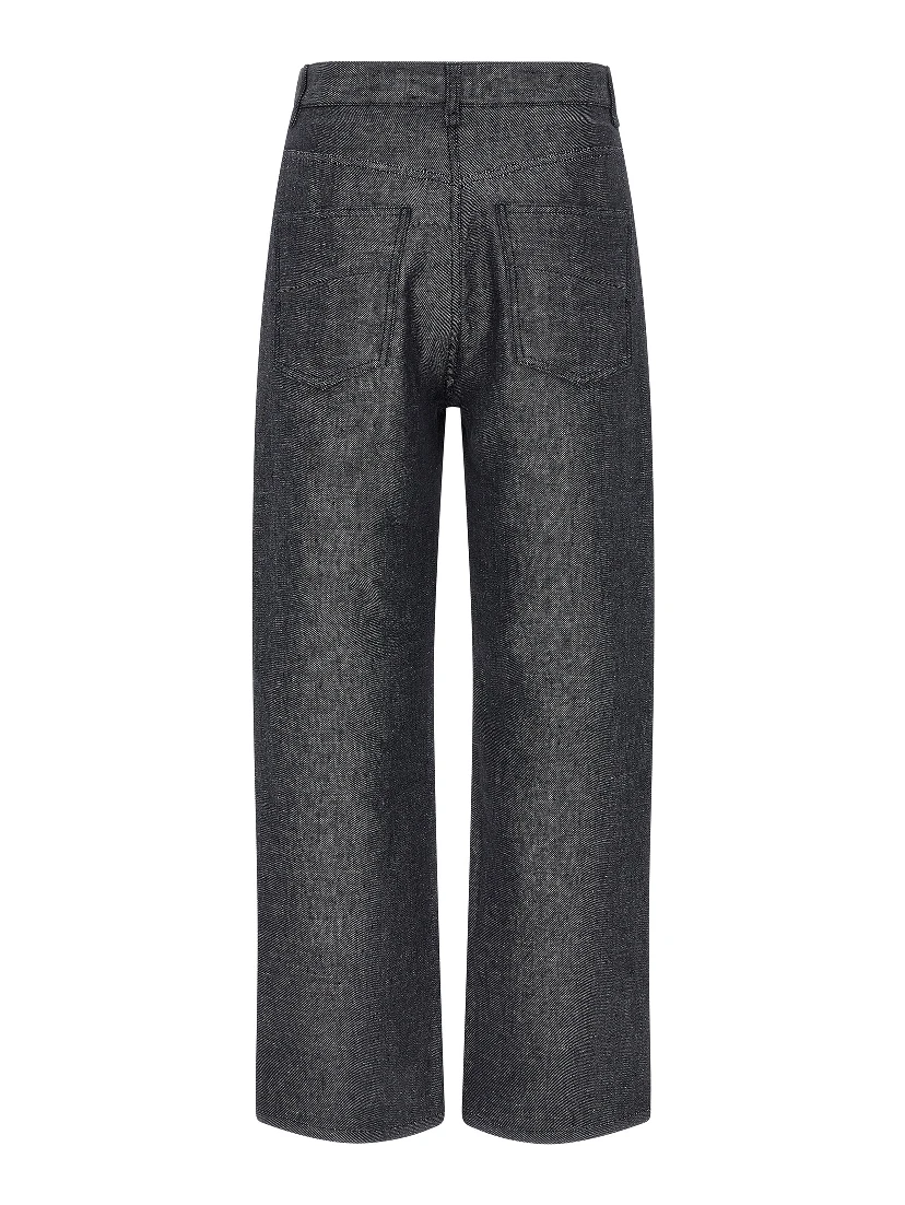 Gray Linen Straight-Leg Jeans