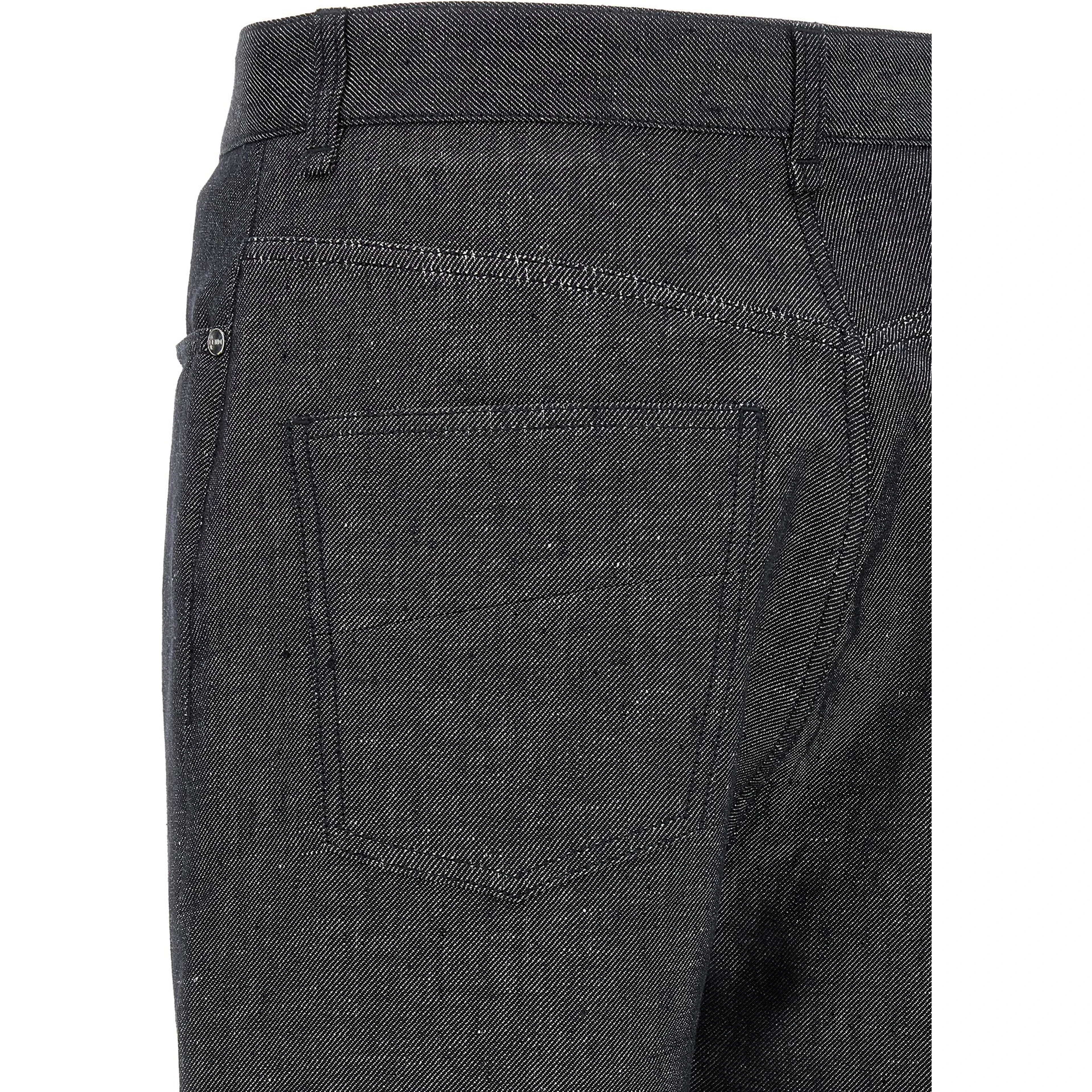 Gray Linen Straight-Leg Jeans
