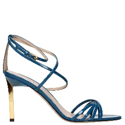 Blue Leather Stiletto Heel Sandals