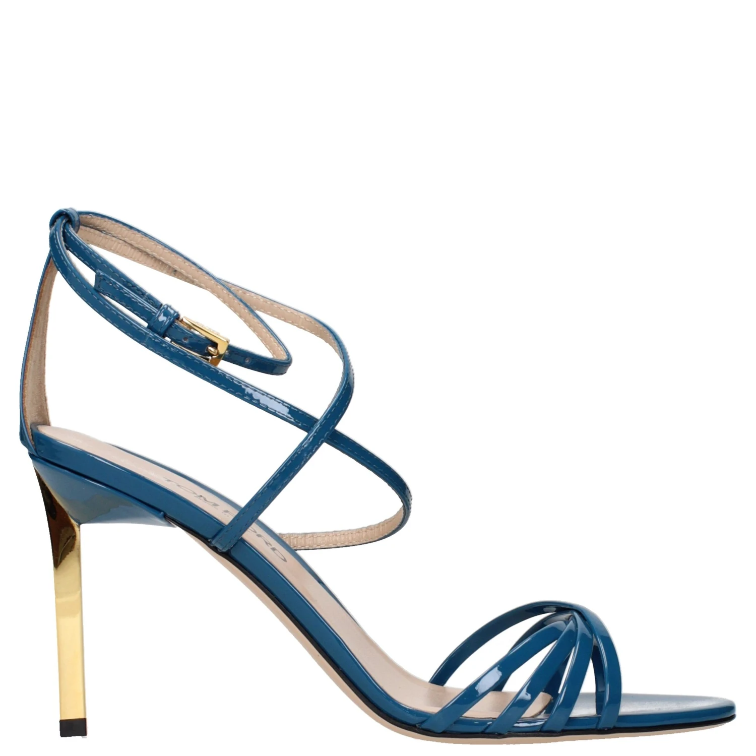Blue Leather Stiletto Heel Sandals