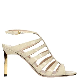 Beige Leather Stiletto Heel Sandals