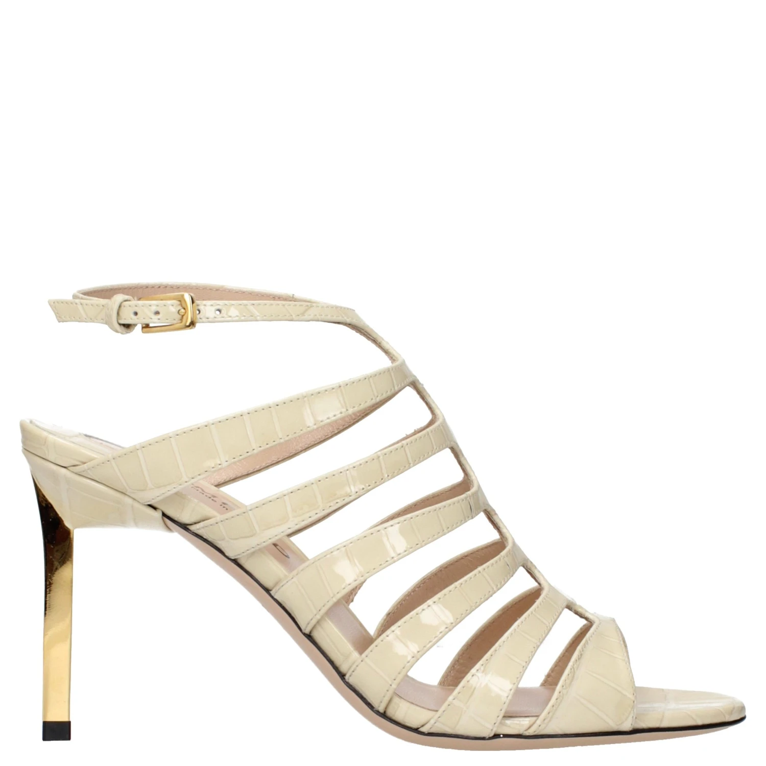 Beige Leather Stiletto Heel Sandals