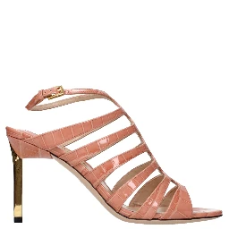 Pink Leather Stiletto Heel Sandals