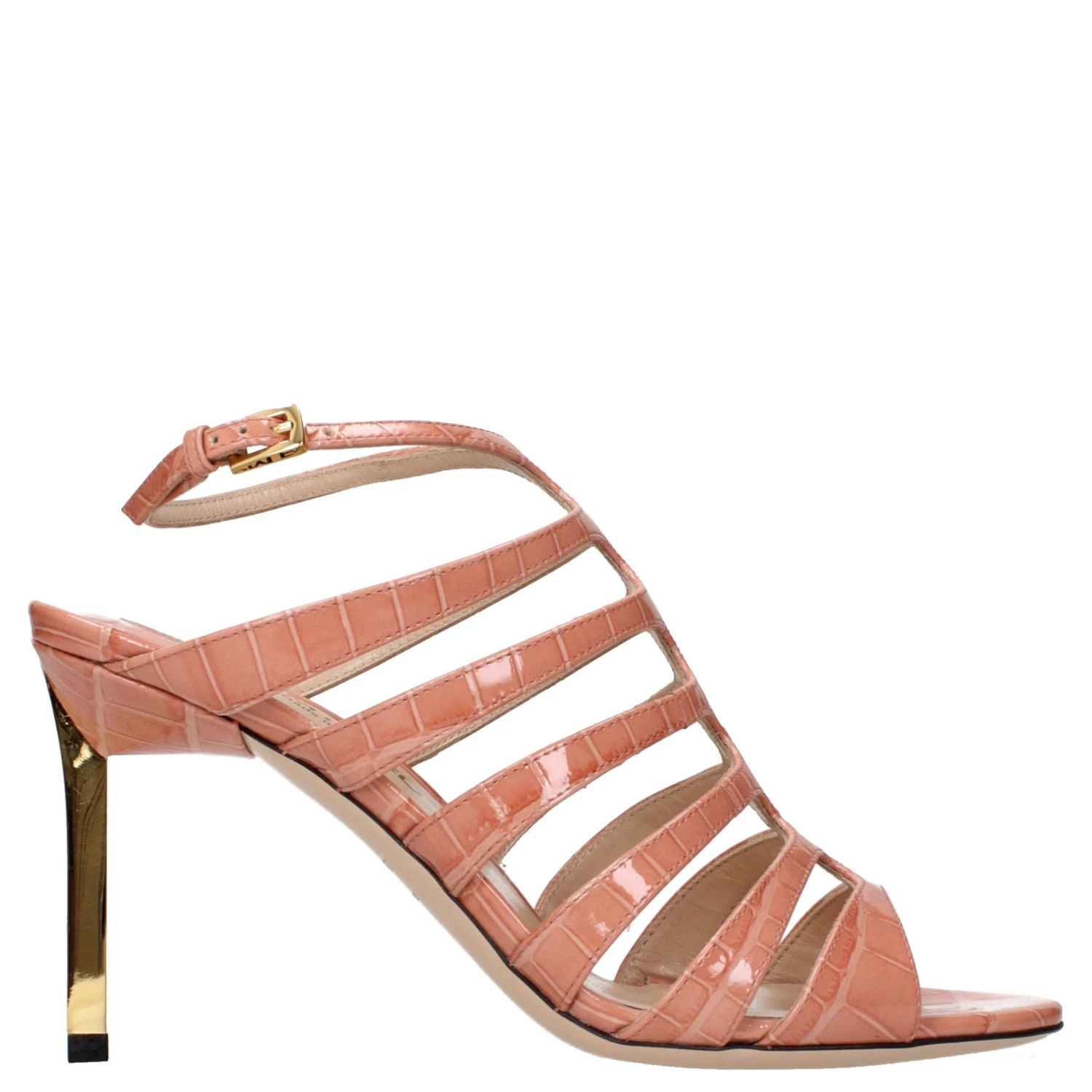 Pink Leather Stiletto Heel Sandals